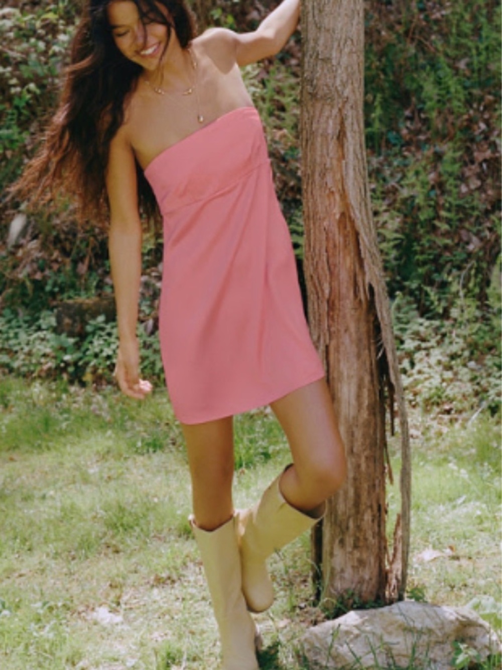 Urban Outfitters Coral Strapless Mini Dress